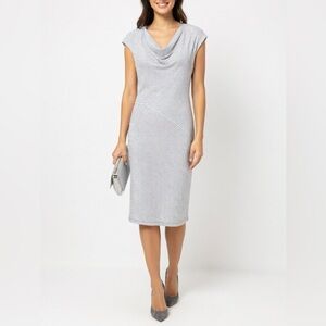Max Studio Light Gray Striped Cowl-Neck Midi Dress